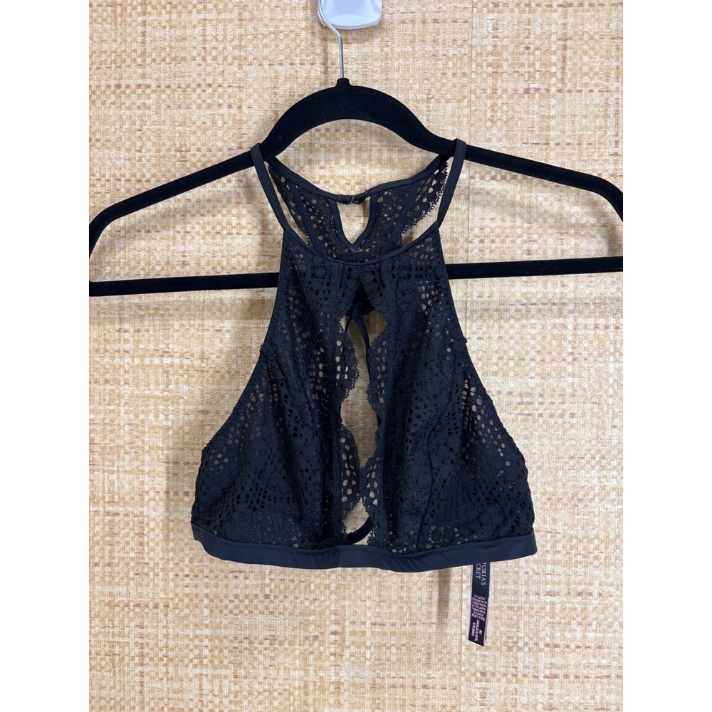 Victoria's Secret Lace High Neck Bralette Womens Medium Black Keyhole Racerback